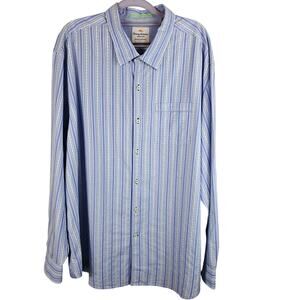 Tommy Bahama Jeans Island Crafted Modern Fit Blue Stripped Men's Dress Shirt XXL